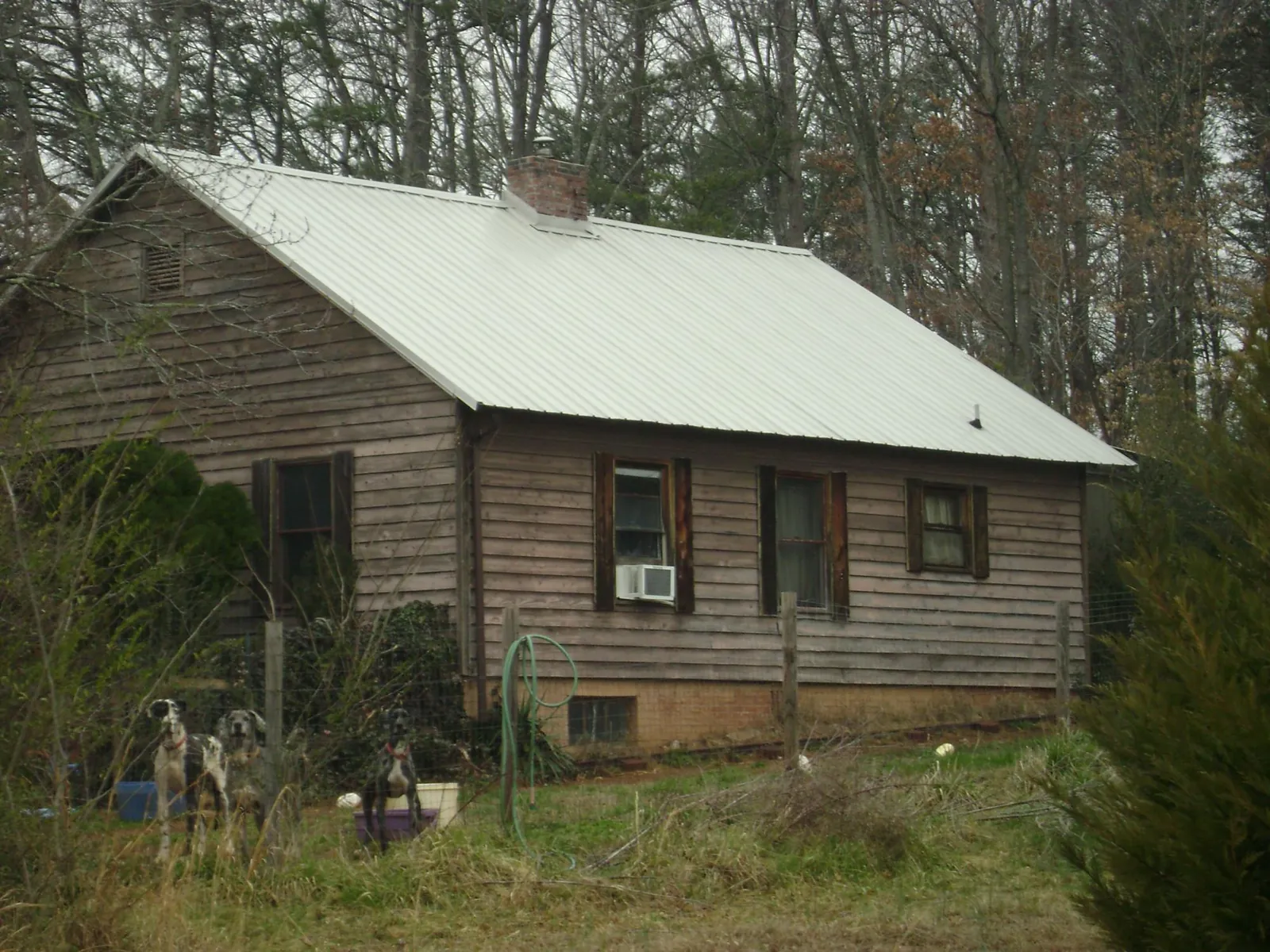 White metal roof on an old wood sided farmhouse, from a Metal Roof Installation job in National Park